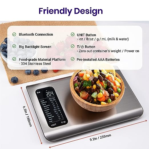 Smart Food Scale with Nutritional Calculator APP, Digital Kitchen Scale for  Food Weight Ounces and Grams, Bluetooth Calorie Scale for Weight Loss